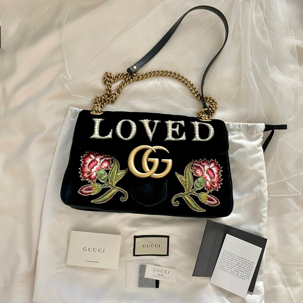 GUCCI GG MARMONT LOVED EMBROIDERED SHOULDER BAG